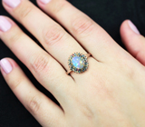 Праздничное серебряное кольцо с эфиопским опалом и разноцветными сапфирами бриллиантовой огранки Серебро 925