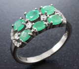 Стильное серебряное кольцо с изумрудами Серебро 925