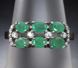 Стильное серебряное кольцо с изумрудами Серебро 925