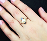 Чудесное серебряное кольцо с жемчужиной, танзанитом и синими сапфирами Серебро 925