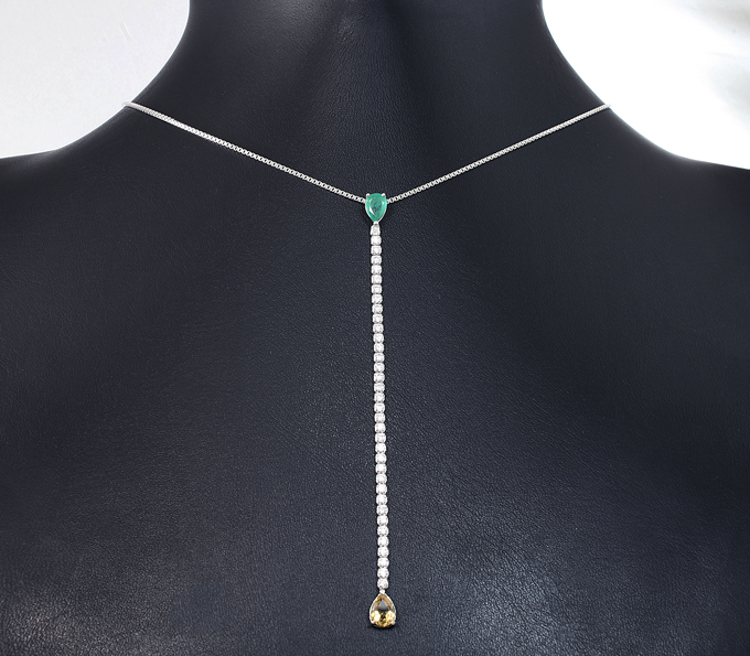 Изысканная серебряная подвеска с цитрином и изумрудом + цепочка