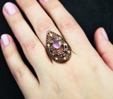Серебряное кольцо с аметистом и родолитами