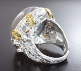 Серебряное кольцо с агатом 35+ карат и альмандинами гранатами