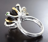 Серебряное кольцо с дымчатым кварцем 16+ карат и диопсидами Серебро 925