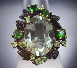 Серебряное кольцо с зеленым аметистом 15+ карат, диопсидами, перидотами и зелеными бериллами Серебро 925