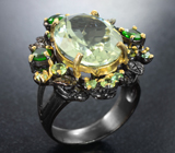 Серебряное кольцо с зеленым аметистом 15+ карат, диопсидами, перидотами и зелеными бериллами Серебро 925
