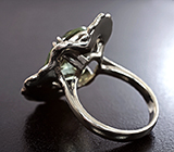 Серебряное кольцо с зеленым аметистом 9,56 карата и синими сапфирами Серебро 925