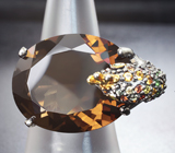 Серебряное кольцо с дымчатым кварцем 24,66 карата, пурпурными шпинелями, диопсидами, цаворитами и разноцветными сапфирами
