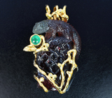 Золотой кулон с резным полихромным турмалином 57,37 карата, изумрудом и бриллиантами