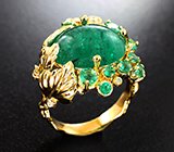 Золотое кольцо с россыпью уральских изумрудов 7,49 карата и бриллиантами! Высокие характеристики