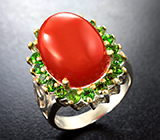 Серебряное кольцо с карнелианом и диопсидами Серебро 925