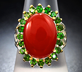Серебряное кольцо с карнелианом и диопсидами Серебро 925