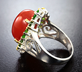 Серебряное кольцо с карнелианом и диопсидами Серебро 925