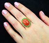 Серебряное кольцо с карнелианом и диопсидами Серебро 925