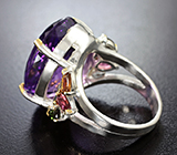 Серебряное кольцо с аметистом 28+ карат и разноцветными турмалинами