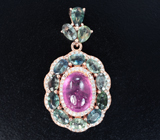Серебряный кулон с рубином и полихромными сапфирами Серебро 925
