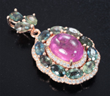 Серебряный кулон с рубином и полихромными сапфирами Серебро 925