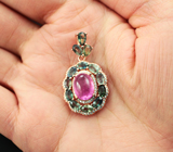 Серебряный кулон с рубином и полихромными сапфирами Серебро 925