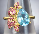 Серебряное кольцо с голубым топазом и розовыми сапфирами