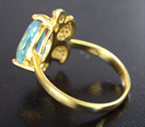 Серебряное кольцо с голубым топазом и розовыми сапфирами Серебро 925