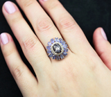 Серебряное кольцо cо звездчатым сапфиром и танзанитами Серебро 925