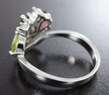 Прелестное серебряное кольцо с родолитом, зеленым турмалином, цитрином и перидотом