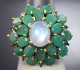 Серебряное кольцо с лунным камнем, изумрудами и перидотами Серебро 925