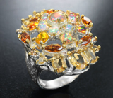 Серебряное кольцо с кристаллическими эфиопскими опалами и цитринами Серебро 925