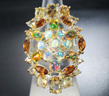 Серебряное кольцо с кристаллическими эфиопскими опалами и цитринами Серебро 925