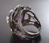 Серебряное кольцо со сливовым аметистом 21+ карат, родолитами и голубым топазом