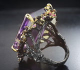 Серебряное кольцо с аметистами 55+ карат, разноцветными турмалинами, резным лунным камнем и цитрином Серебро 925