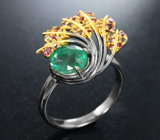 Серебряное кольцо с изумрудом 1,15 карата и разноцветными сапфирами Серебро 925