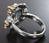 Серебряное кольцо с аквамарином 3,31 карата и синими сапфирами