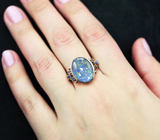 Серебряное кольцо с австралийским триплет опалом 5,13 карата и синими сапфирами