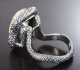 Серебряное кольцо с эфиопским опалом 7,78 карата, цаворитами гранатами и сапфирами Серебро 925