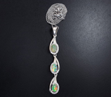 Изысканный серебряный кулон с кристаллическими эфиопскими опалами + цепочка