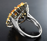 Праздничное серебряное кольцо с цитрином, разноцветными сапфирами и родолитами Серебро 925