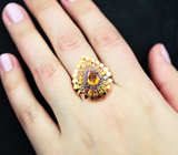 Праздничное серебряное кольцо с цитрином, разноцветными сапфирами и родолитами