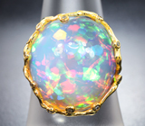 Золотое кольцо с крупным, невероятно-ярким эфиопским опалом 14,48 карата и бриллиантами