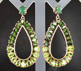 Крупные серебряные серьги с перидотами, диопсидами и изумрудами Серебро 925