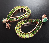 Крупные серебряные серьги с перидотами, диопсидами и изумрудами Серебро 925