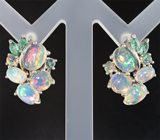 Серебряные серьги с кристаллическими эфиопскими опалами и изумрудами Серебро 925
