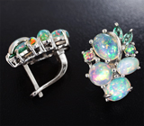 Серебряные серьги с кристаллическими эфиопскими опалами и изумрудами Серебро 925