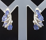 Эффектные серебряные серьги с танзанитами Серебро 925