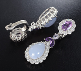 Праздничные серебряные серьги с халцедоном и аметистами Серебро 925