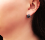 Серебряные серьги с кристаллическими черными опалами и синими сапфирами бриллиантовой огранки Серебро 925