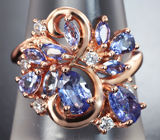 Ажурное серебряное кольцо с танзанитами Серебро 925