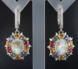Серебряные серьги с кристаллическим эфиопскими опалами и разноцветными сапфирами Серебро 925