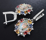 Серебряные серьги с кристаллическим эфиопскими опалами и разноцветными сапфирами Серебро 925