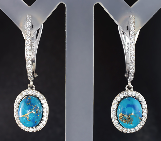Элегантные серебряные серьги с бирюзой
